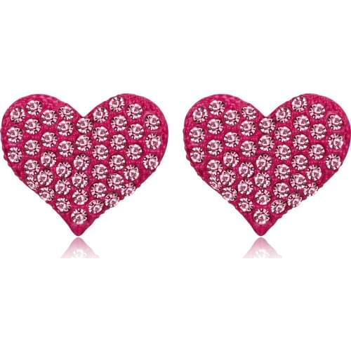 Cute Pink Crystal Heart Stud Earrings Alloy Unusual Piercing Girls Earring Women Multicolor Wedding Evening Fashion Jewelry
