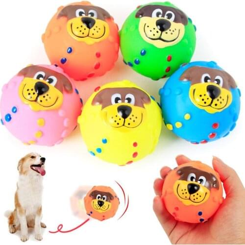 Cute Pet Puppy Dog Face Ball Molar Throwing Training Soft Squeak Sound Play Toy