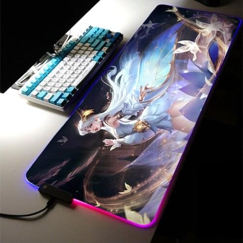 Multi-size Sexy Cute Girl RGB LED Light Gaming Accessories Anime Pink MousePad XXL Large Keyboard Non-Slip Game Desk Mat for LOL