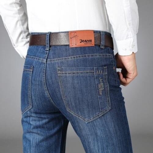Spring Autumn 2020 Mens Smart Jeans Business Fashion Straight Regular Blue Stretch Denim Trousers Classic Men Plus Size 28-40