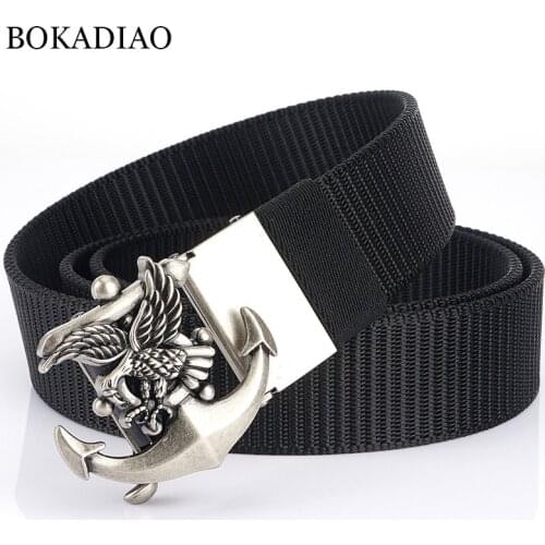 BOKADIAO Men&women Nylon Belt Metal Automatic Buckle canvas belts Outdoor sports Casual jeans waistband Army military male strap