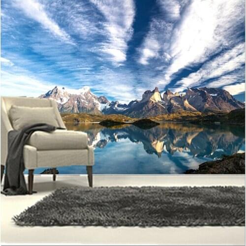 The latest 3D murals,Chiles natural scenery, beautiful sky snow mountain limpid water,living room TV wall bedroom wall paper