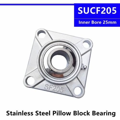 SUCF205 Stainless Steel Pillow Block Bearing Inner Bore 25mm Unit Mounted Housing Outer Spherical Square Bearing With Seat
