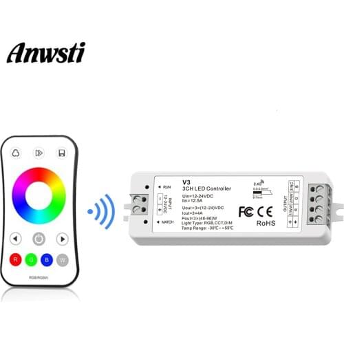 12V RGB LED Controller 24V DC 3 Channel 12A RF 2.4G Wireless Remote Control Constant Voltage LED Strip Light RGB Controller V3