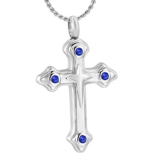 Religious Cross Cremation Jewelry Stainless Steel Rhinestone Cross Neckalces Pendant Memorial Urn Necklace for Men/Women