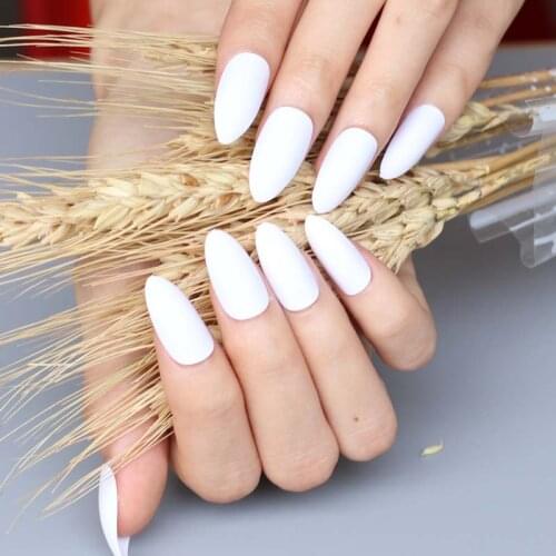 2020 The most popular models Long pointed Candy colors false nails 24pcs Matte white C W