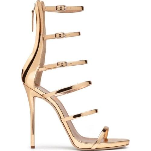 Summer new style golden buckle high-heeled womens sandals catwalk fashion large size banquet dress thin belt custom sandals
