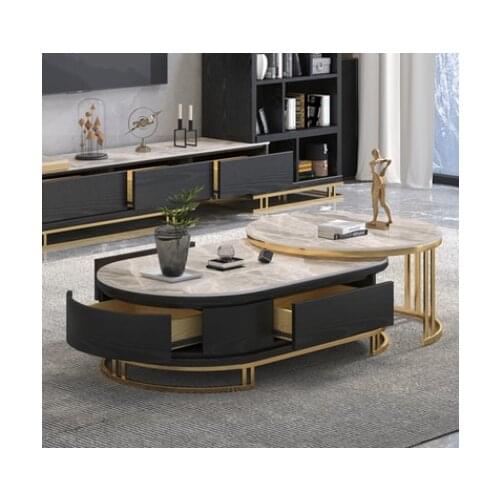 Nordic modern minimalist Italian style floor cabinet retractable bright marble coffee table