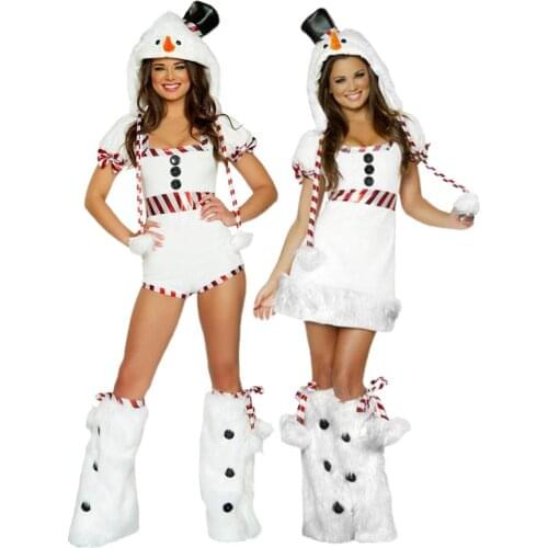 Christmas Snow Penguin Role Playing Costume White Santa Hooded One Piece Skirt Dress Adult Makeup Role Play With Leg Protector