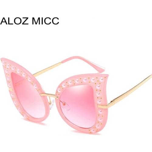 ALOZ MICC New Unique Rivets Cat Eye Sunglasses Women Classic Pearl Sexy Ladies Oversized Acetate Frame Sun Glasses UV40 Q188