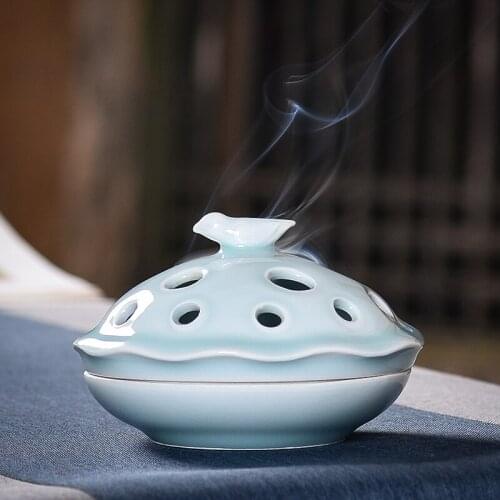 Modern Creative Incense Burner Blue Ceramic Hollow Out Exquisite Incense Burner High Quality Kadzielnica Porch Decor EI50IB