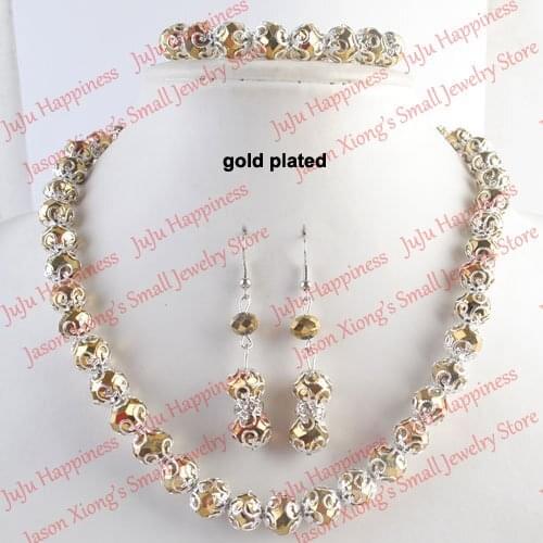 One set Handmade Gold color Crystal Glass Beads Jewelry Set Necklace,Earring and Bracelet 241