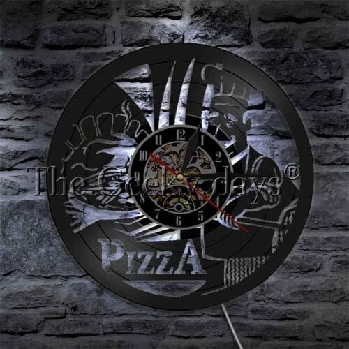 Pizza Time LED Wall Light Home Interior Fast Food Lighting Wall Art Pizza Store Night Clock Multi Colors Kitchen Clock