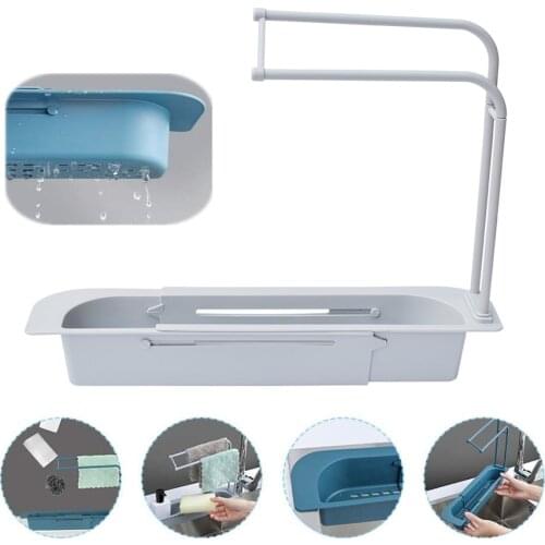 Telescopic Sink Rack Soap Sponge Drain Shelf Storage Basket Bag Faucet Holder Adjustable Bathroom Holder Sink Kitchen Accessorie