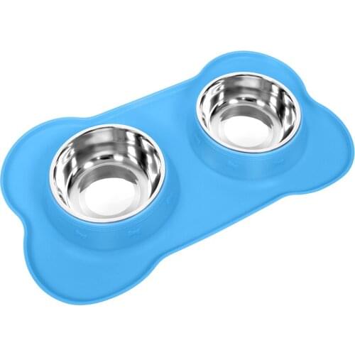 UPSKY Cute Double Dog Bowls With No-Spill Silicone Mat Stainless Steel Dog Food Water Bowls Non-slip For Dogs Cats Pet Feeder