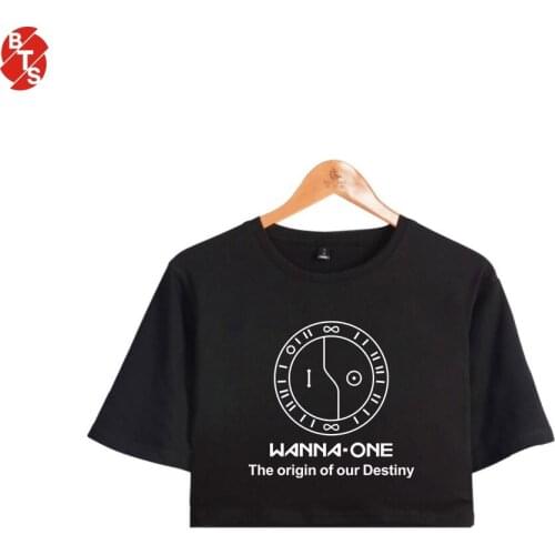 Wanna One Kpop Fashion Printed Women Crop Tops Summer Short Sleeve T-shirts 2018 Hot Sale Casual Girls Sexy Tee Shirts
