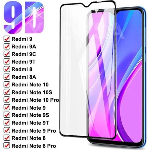 9D 9H Full Tempered Glass For Redmi 7 7A 8 8A 9 9A 9C 9T Xiaomi Redmi K40 Note 8T 9T 10S 9S 10 9 8 7 Pro Safety Protective Glass