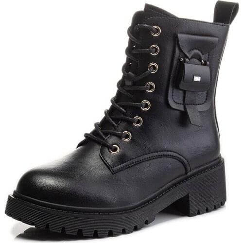 Ins Genuine Leather Women Motorcycle Boots Black White Spring Autumn Platform Chunky Rubber Sole Waterproof Boots Shoes