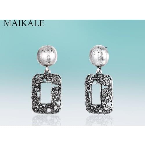 MAIKALE Vintage Dangle Hollow Square Zinc Alloy Micro Inlay Rhinestone Drop Earring for Women Jewelry High Quality Classic Gifts