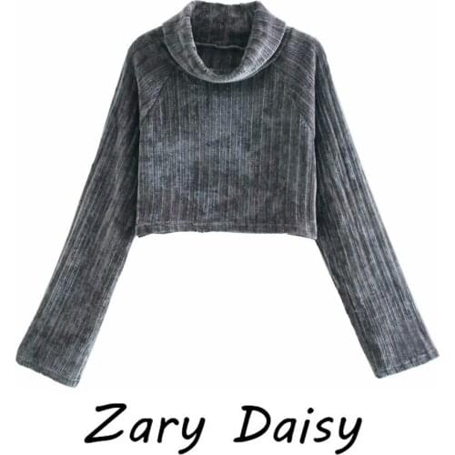 Zary Daisy high waisted open waist top lazy wind autumn and winter Pullover long sleeve European and American retro imitation wo