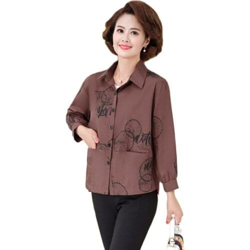 Middle-aged women spring coat 2021 mother short shirt jacket printing Single-breasted autumn loose casual thin Lady cardigan top