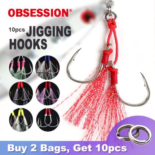 OBSESSION 1/0 2/0 3/0 4/0 Double Assist Barbed Hook High Carbon Steel Slow Jigging Hooks Sea Fishing Pike Metal Jigging Bait