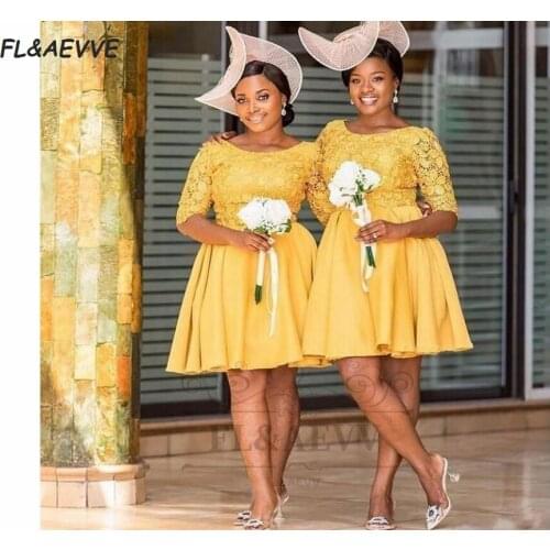 2021 South African Yellow Bridesmaid Dresses Mermaid Bridesmaid Dress Lace Black Girls Lace Up Back Wedding Party Gowns