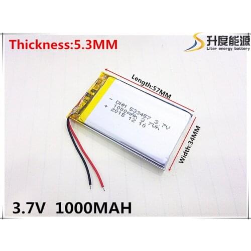 3.7V,1000mAH,[533457] PLIB; polymer lithium ion / Li-ion battery for GPS,mp3,mp4,mp5,dvd,bluetooth,model toy