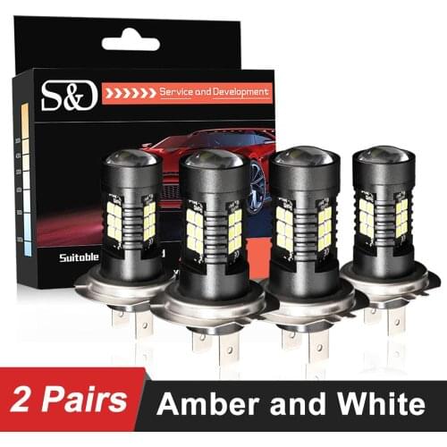 4Pcs H7 LED Car Lights Amber White Super Bright Auto Leds Bulb Fog Lights Driving Day Running Lamp 12V Yellow 4300K 6000K 1200LM