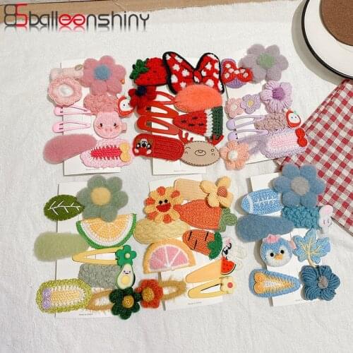 BalleenShiny 8/9pcs Baby Girl Headband Hairpin Cute Kawai Candy Color Princess Hair Accessories Childrens Plush Hairpin Gift