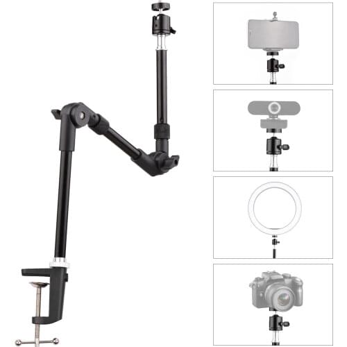 Andoer ST-01 Flexible Foldable Desk Mount Stand Metal Bracket with 1/4" Screw Ballhead Adapter 3kg Load Capacity for Fill Light