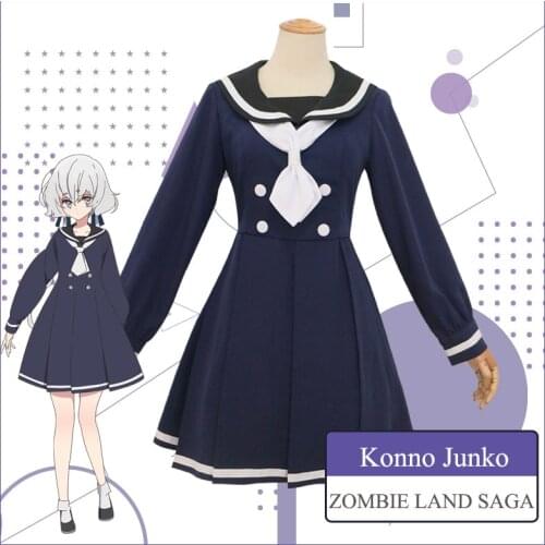 Anime! ZOMBIE LAND SAGA Konno Junko Sailor Suit Lolita Dress Lovely Uniform Cosplay Costume Daily Suit For Women Free Shipping
