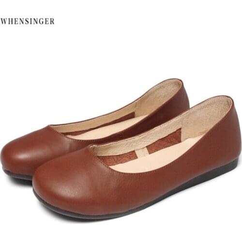 Whensinger spring summer Genuine Leather Ballet Flats Women Flat Shoes Ladies Girls Ballerina Female Heel Slip on Office Shoes