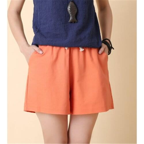 Fashion Pantalon Femme Trousers Shorts Women Solid High Waist Wide Leg Short Casual Spodnie Damskie Plus Size XL Cotton Linen