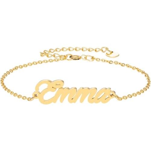 Chain with Name Emma Bracelet & Anklet for Women Girl Jewelry Gift Pulseira Masculina Handwriting Words Stainless Steel Gold