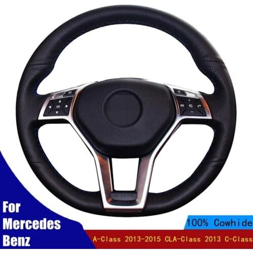 Car Steering Wheel Cover Artificial Leather Hand-stitched Black PU For Mercedes Benz A-Class 2013-2015 CLA-Class 2013 C-Class