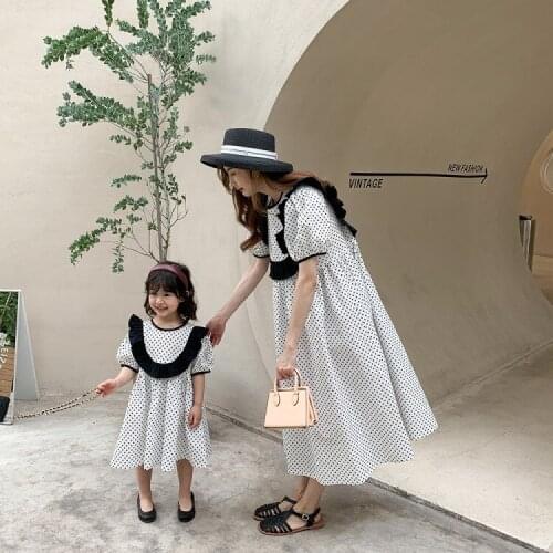 Dot Black and White Dress for Girls Family Matching Outfits for Mother and Kids Childrens Clothes Fashion Mother Kids Clothes