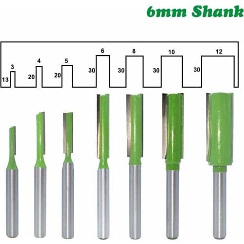 Woodworking Cutter 7pcs Set 6mm Shank Hard Alloy Single-Edged Double-Edged Straight Cutting Tools Trimming Machine Cutter Head