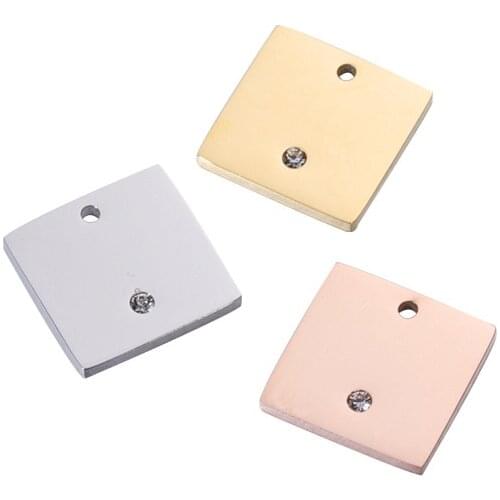 DIY Creative New Mirror Stainless Steel Square With Small Diamond Stone Tag Accessories Wholesale