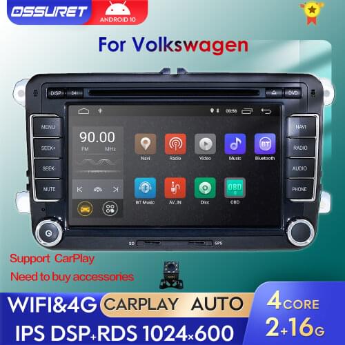 DSP IPS 2Din Android 10 Car DVD GPS Radio for Volkswagen Golf 5 Touran Passat B6 CC Polo Tiguan Skoda Octavia SEAT Navi Player