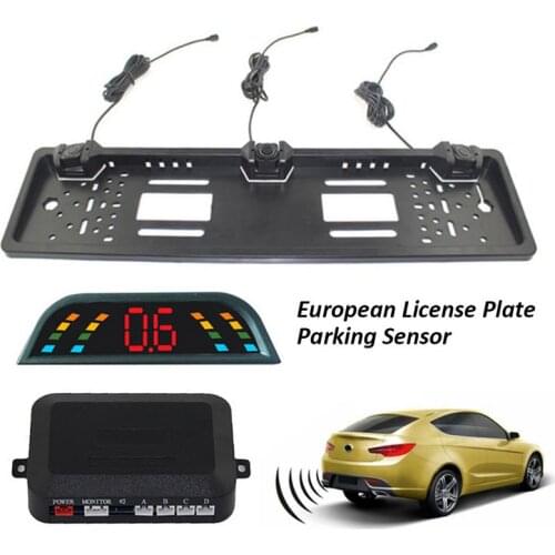 Car Parking Sensor Kit & Auto Reversing Radar European License Plate Camera Front Back Car Rear View with digital LCD Display