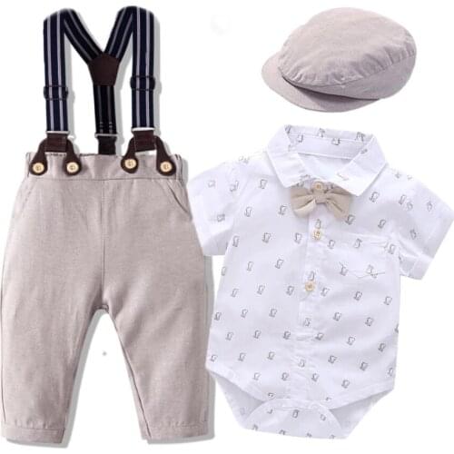 Cotton Baby Clothes Newborn Boys Casual Clothing Suit Infant Printed Bodysuit+ Bib Pants outfit Fashion Child Autumn Costume