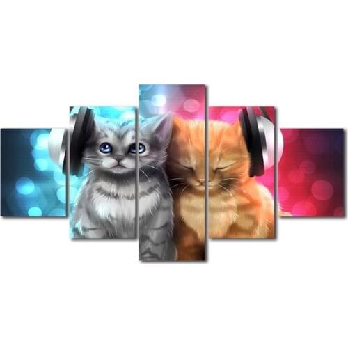Canvas Poster Cats Listen To Music Wall Art Print Painting Wall Pictures Bedroom Decor No Frame