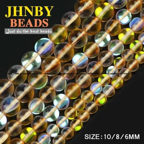 JHNBY Yellow Labradorite stone beads High quality Synthetic Flash Stone 6/8/10MM Round Loose beads Jewelry bracelet making DIY