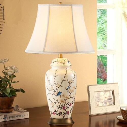 XIRIGHT American Plum Blossom Ceramic Table Lamp For Bedroom Bedside Lamp Living Room Study Decorative Soft Model Table Lamp