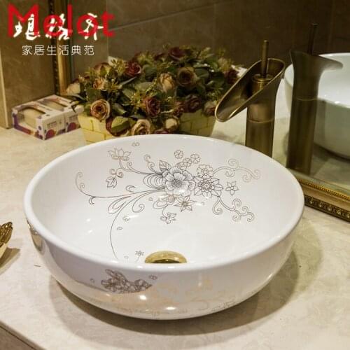 Ceramic Wash Basin, Ceramic Wash Basin, Bathroom Art Basin, round Flower Bush