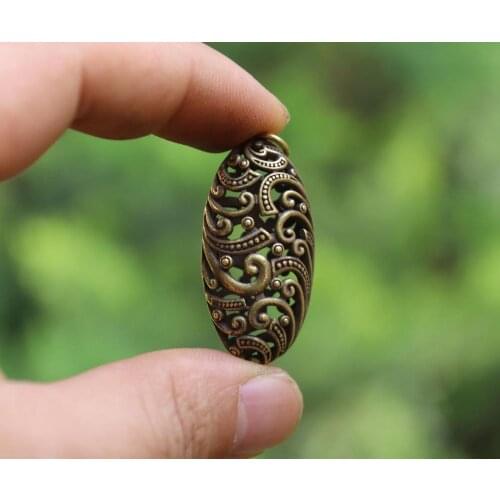 China Pure Bronze jewelry Handwork Hollow Out oval Lucky Amulet Pendant Necklace