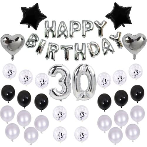 Custom Silver Birthday Pary Decorations Set 40 inch Number Balloon 12 inch Confetti Latex Birthday Balloons Supplies Custom Age