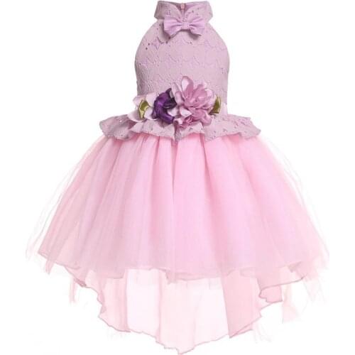Cute princess dress for girls New sleeveless lace flower girl dress with bow decorated childrens clothes christmas dress kids