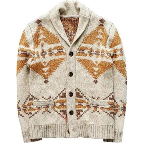 Men Autumn Long Sleeve Jacquard Weave Button Sweater Cardigan Warm Jacket Coat
